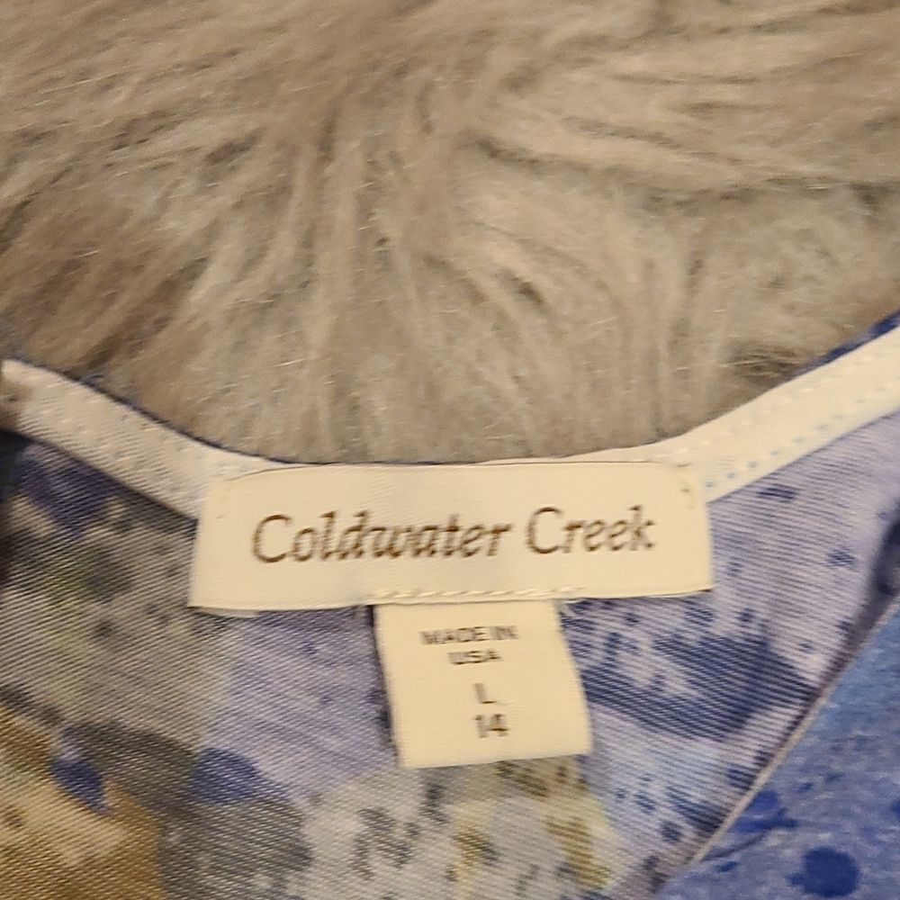 Coldwater creek womens blue quarter sleeve sheer floral shirt with button back - Picture 3 of 7